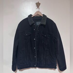 Levi's Black Sherpa Collar Denim Trucker Jacket